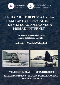 Locandina: Le Techiche di Pesca a Vela degli Antichi Pescatori e la Meteorologia a vista prima di Internet, con Edoardo Carletti