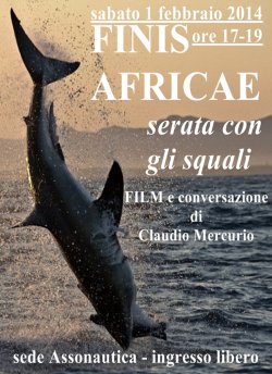 Locandina seminario su biologia degli squali e proiezione video Finis Africae