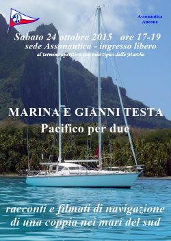 Locandina dell’incontro con Gianni e Marina Testa sulle navigazioni in Pacifico